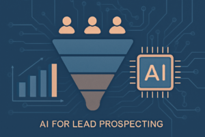 Ilustração de IA na prospecção de leads com gráfico de funil